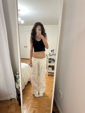 White Cargo Drawstring Pants